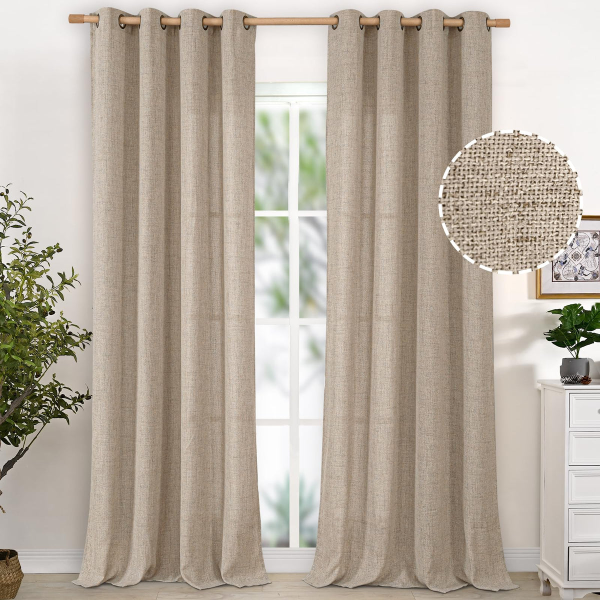 YoungsTex Linen Kitchen Window Curtains 40 Inch Length 2 Panels