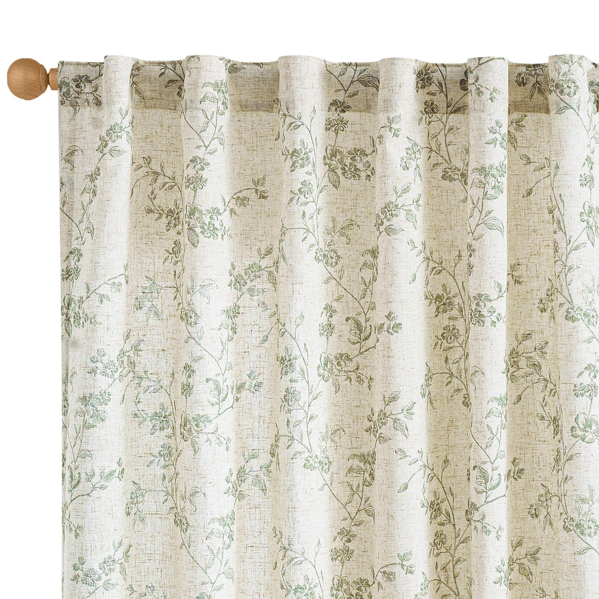 Lazzzy Green Vintage Floral Linen Curtains Farmhouse 26W X 36L 2 Panels