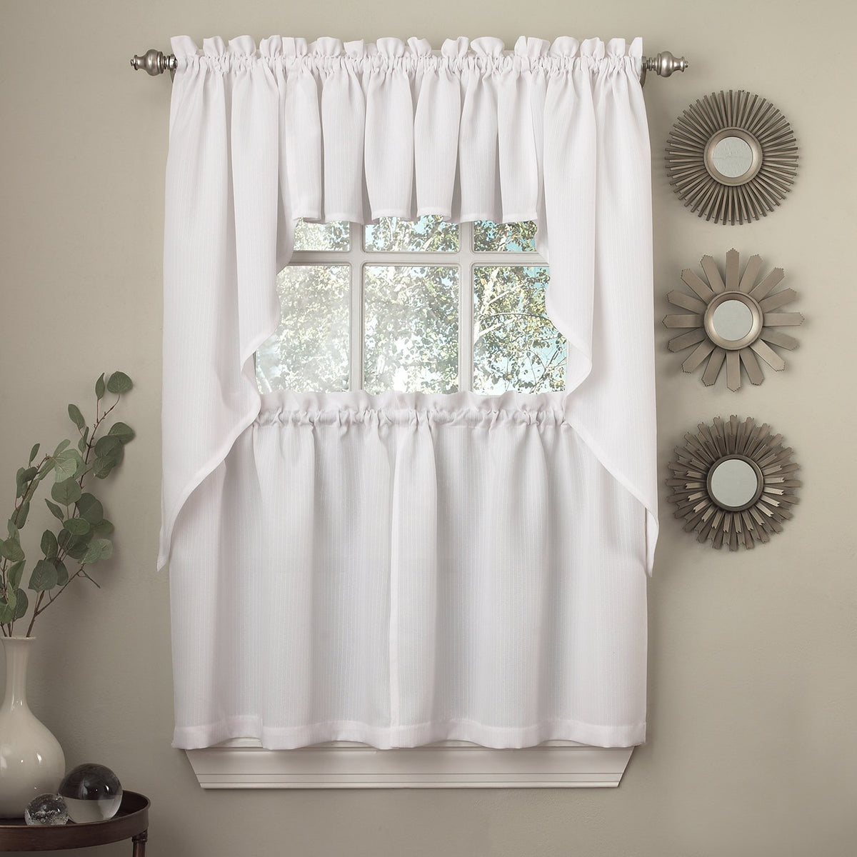 Sweet Home Collection Old World Style Floral Heavy Lace Kitchen Curtain Swag pair Hopewell Cream