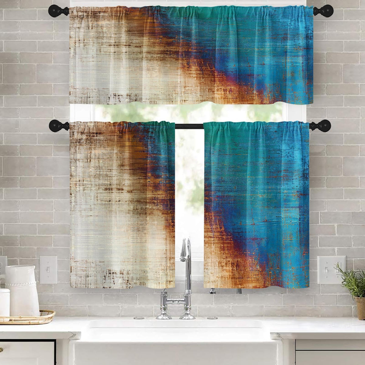 Kitchen Curtains Sets for Windows, 52x36 Inch, 3 Pack Abstract