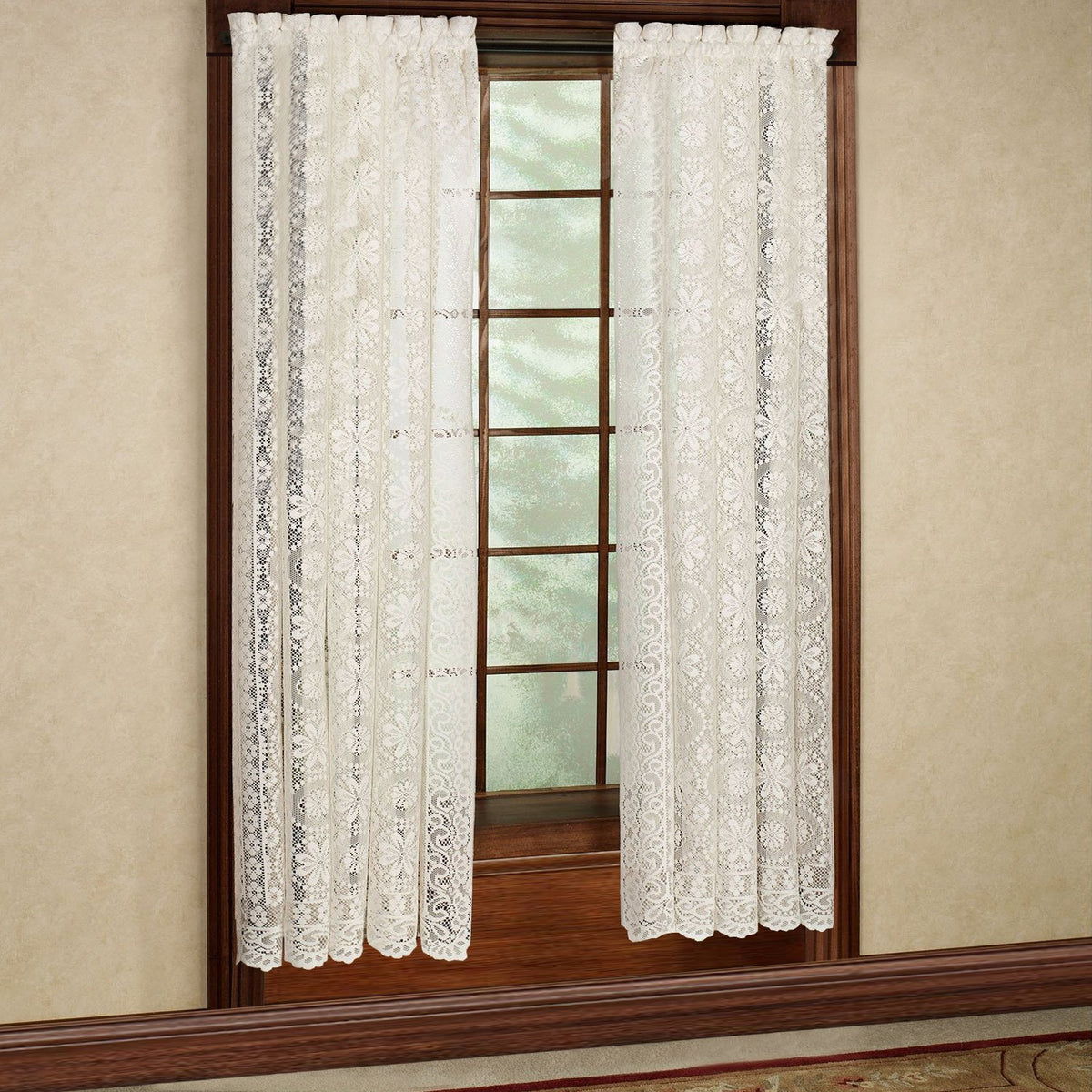 Sweet Home Collection Old World Style Floral Heavy Lace Kitchen Curtain Swag pair Hopewell Cream