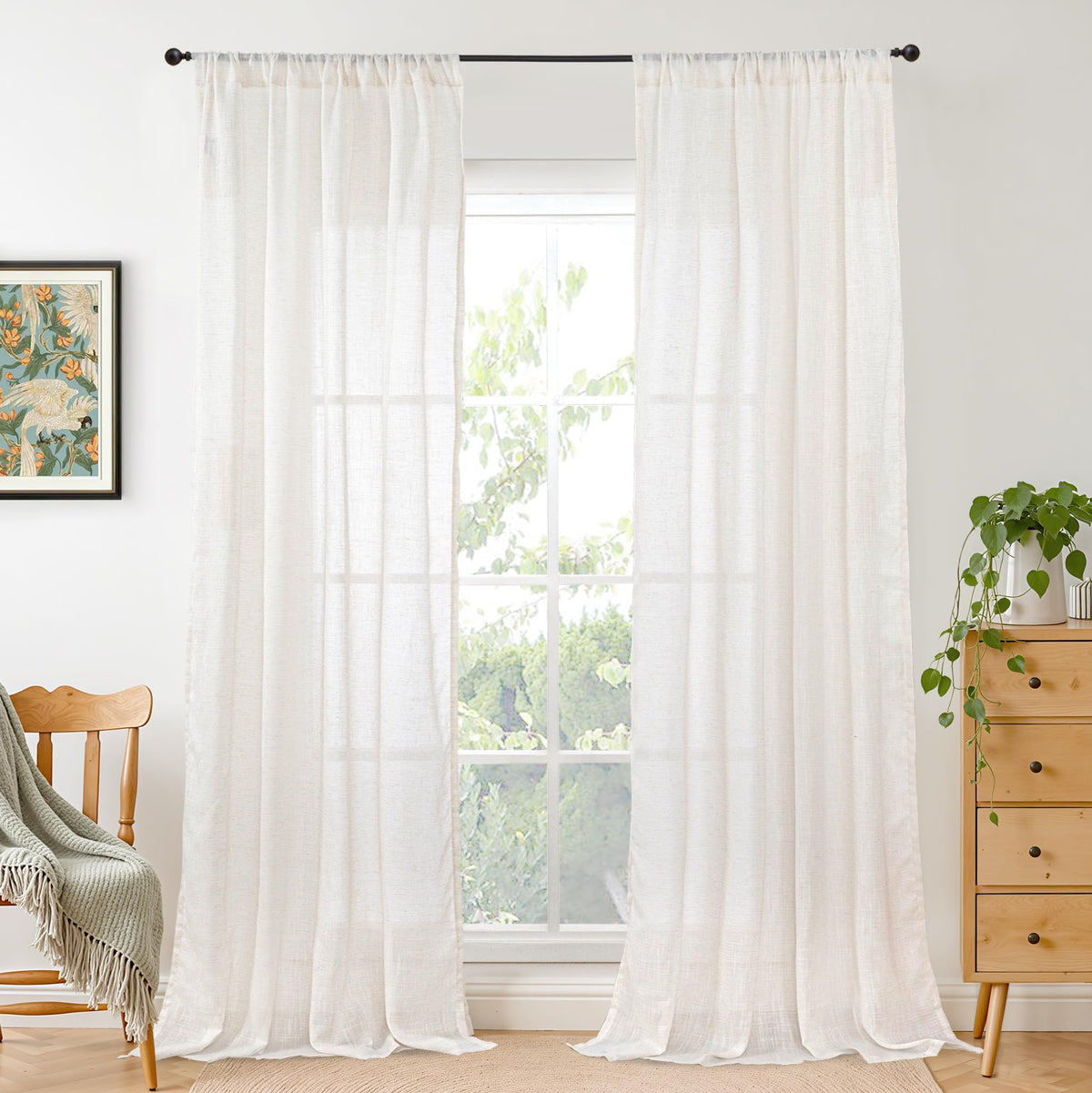 BGment Linen Kitchen Window Curtains Over Sink, 36 Inch Length Cafe Drapes