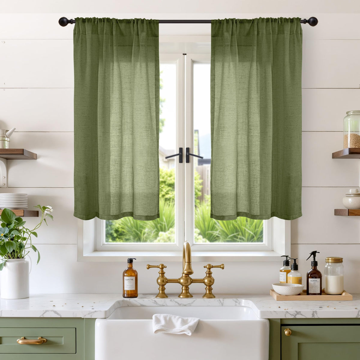 BGment Linen Kitchen Window Curtains Over Sink, 36 Inch Length Cafe Drapes