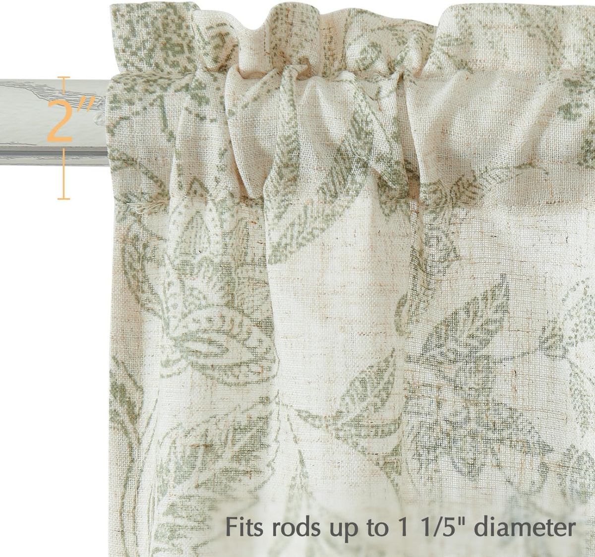 jinchan Floral Kitchen Tier Curtains 24 Inch 2 Panels Sage Green on Beige