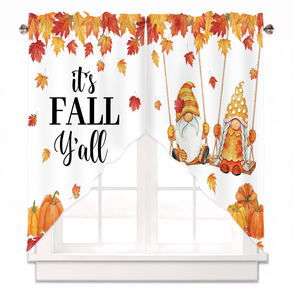 Sage Green Eucalyptus Leaves Swag Curtains 1 Pair, 28x36 in