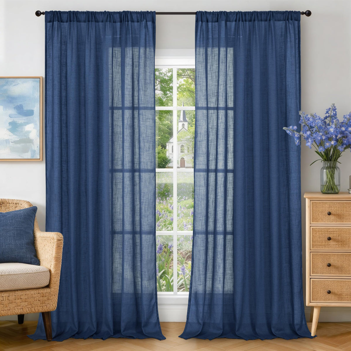 BGment Linen Kitchen Window Curtains Over Sink, 36 Inch Length Cafe Drapes
