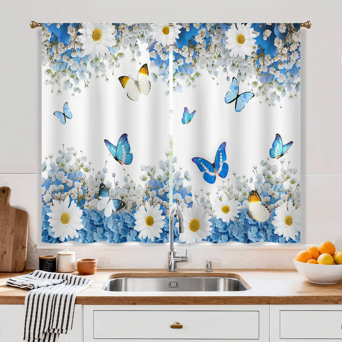 Farmhouse Sunflower Kitchen Curtain Rustic Small Short Cafe Window Curtains Country Wooden Barn Inspirational Bathroom Window Drapes Treatment Tier Curtains 2 Panels (27.5x39 Inch)