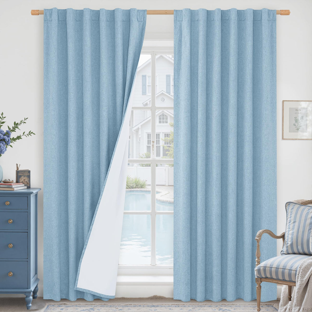 LAMIT Full Blackout Linen Kitchen Window Curtains 36 Inches Long, Ivory