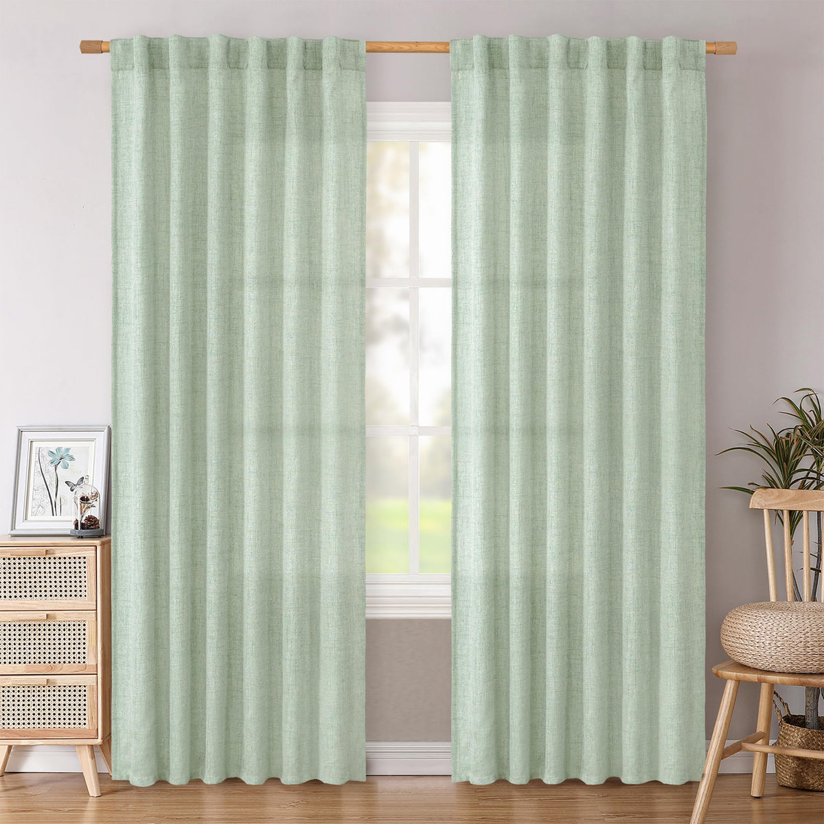 BGment White Linen Kitchen Curtains 40 Inch Length for Short Window