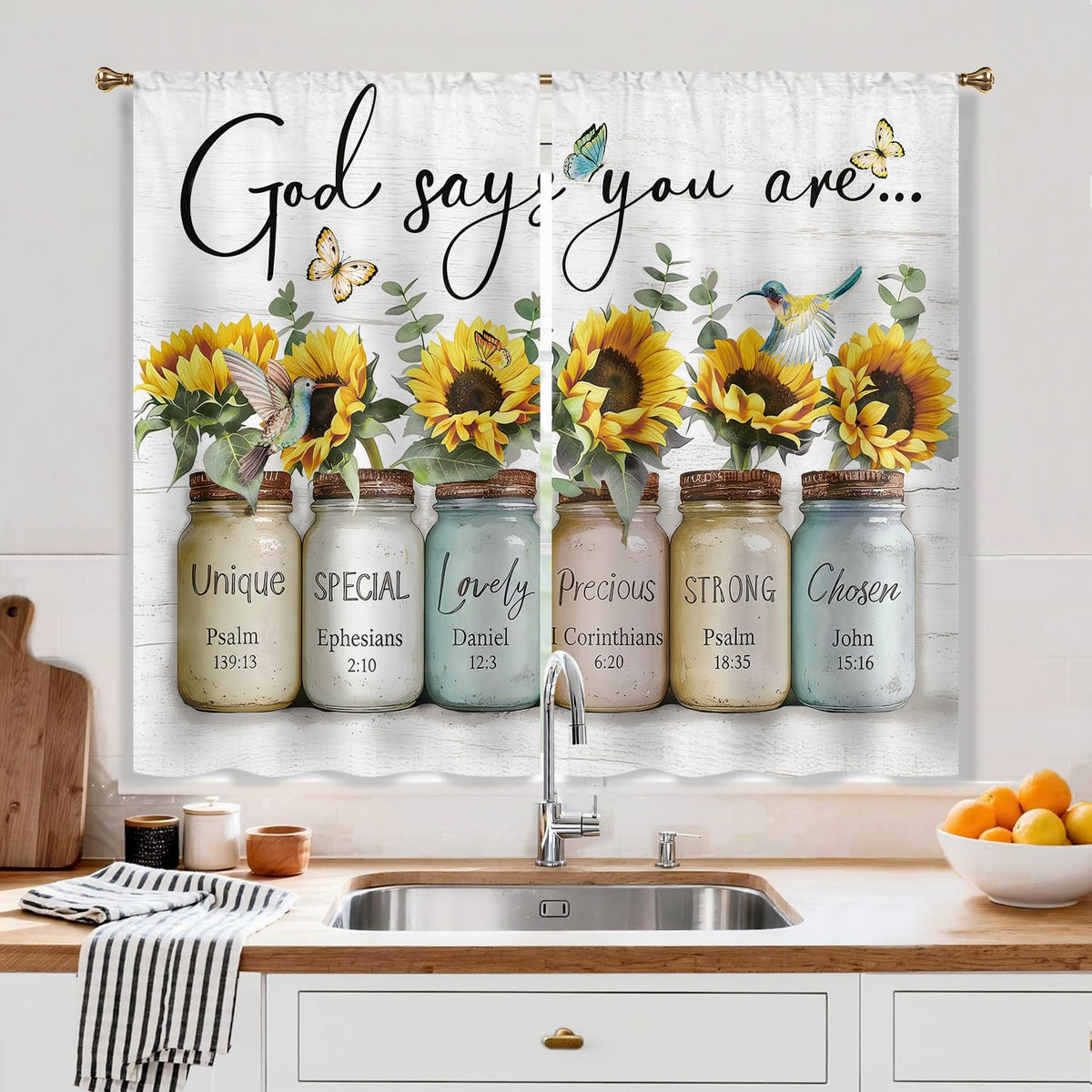 Farmhouse Sunflower Kitchen Curtain Rustic Small Short Cafe Window Curtains Country Wooden Barn Inspirational Bathroom Window Drapes Treatment Tier Curtains 2 Panels (27.5x39 Inch)