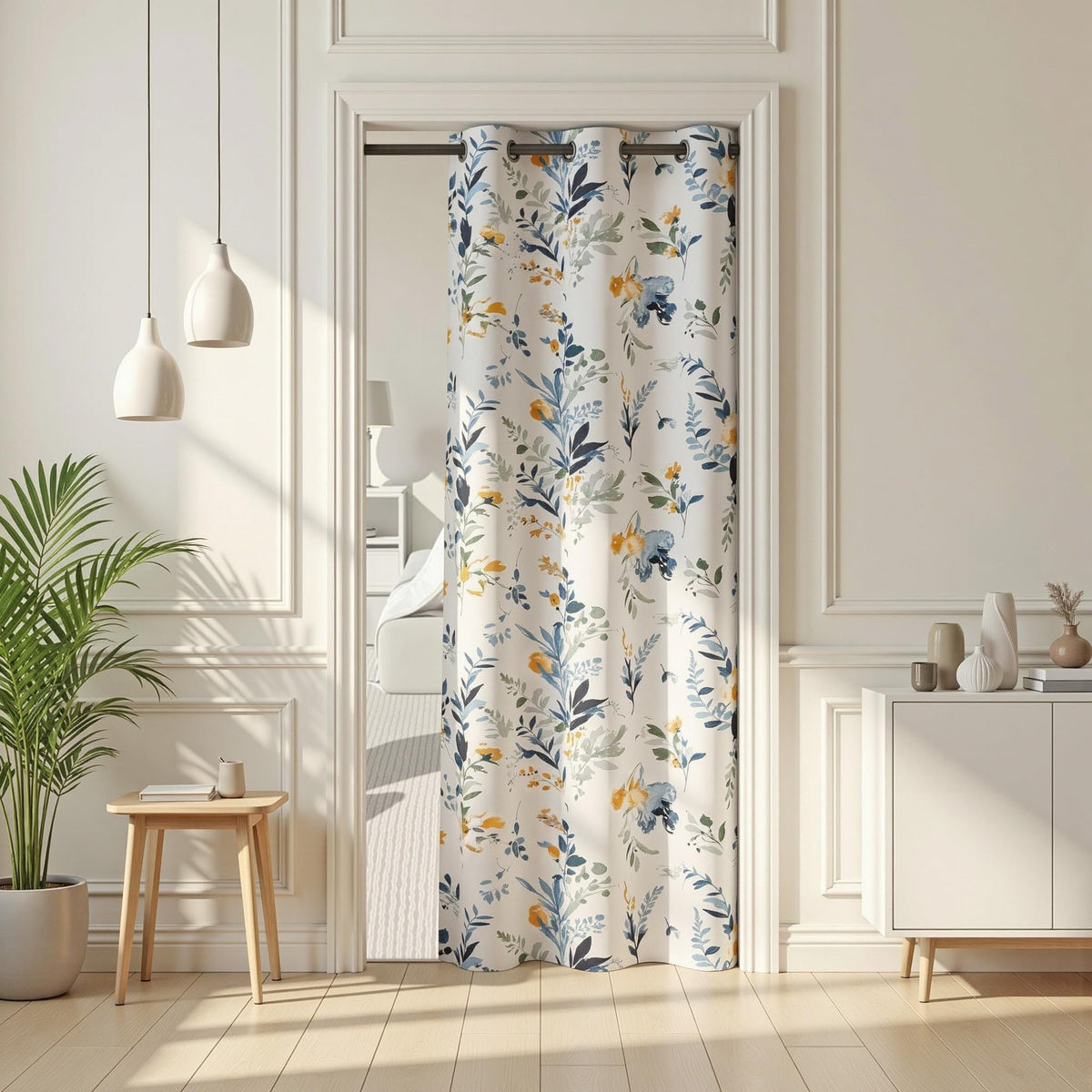 MYSKY HOME Floral Blackout Curtains 45 inch Length 2 Panels Yellow and Blue