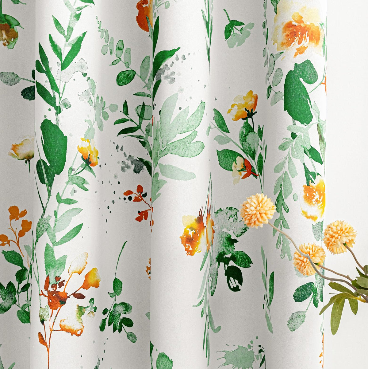MYSKY HOME Floral Blackout Curtains 45 inch Length 2 Panels Yellow and Blue