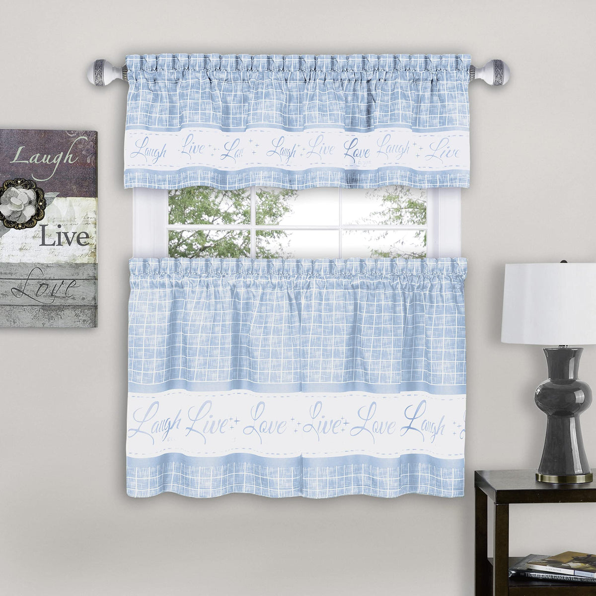 ACHIM Tier and Valance Curtain Set, 58 x 24 in, Charcoal, Light Filtering