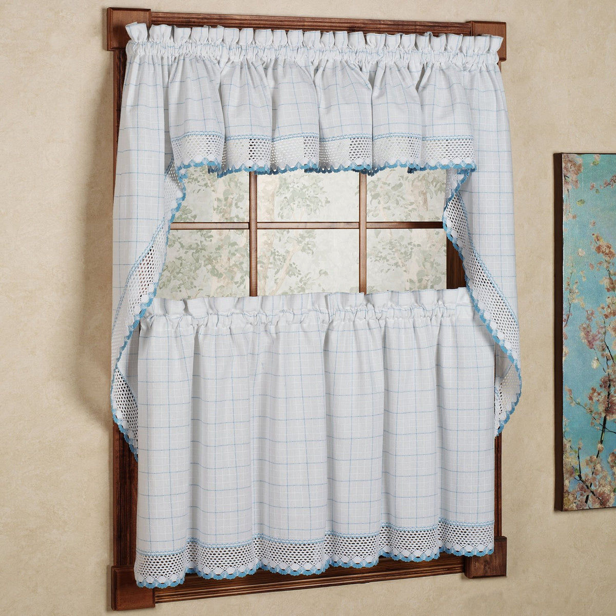 Sweet Home Collection Old World Style Floral Heavy Lace Kitchen Curtain Swag pair Hopewell Cream