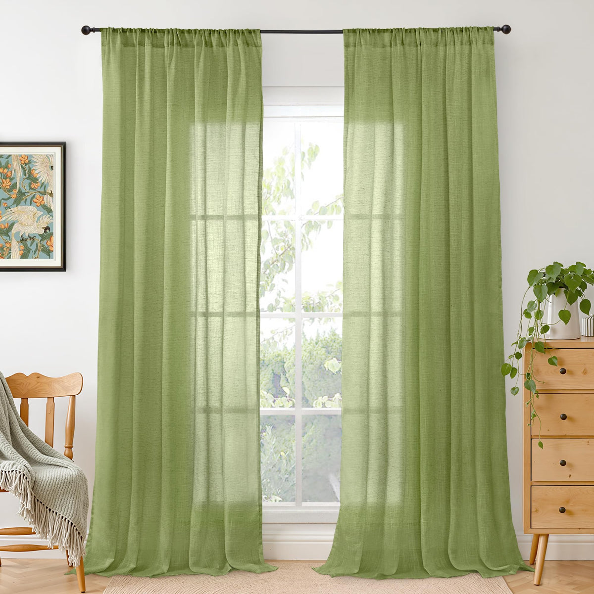 BGment Linen Kitchen Window Curtains Over Sink, 36 Inch Length Cafe Drapes