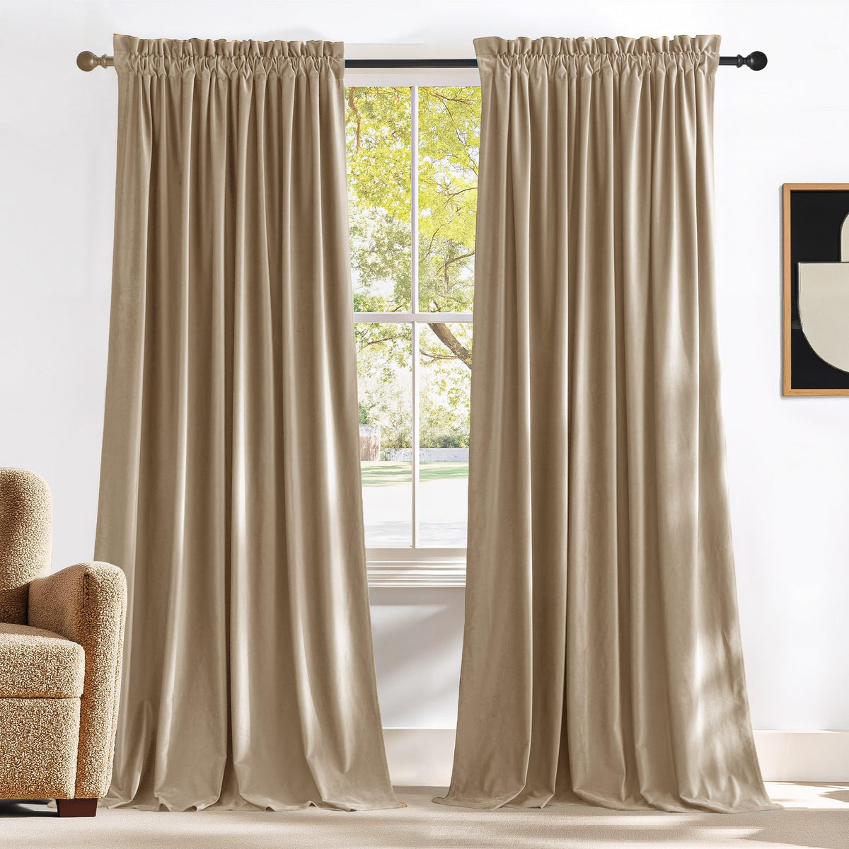 NICETOWN Black Out Velvet Curtains 63 inches Long for Kitchen