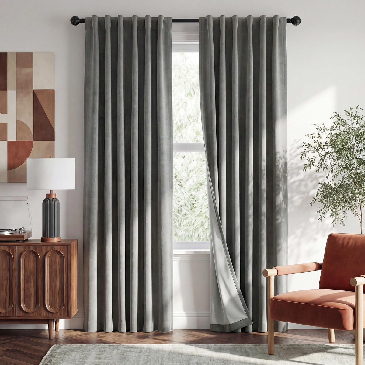 RYB HOME 45 Inch Long Natural Beige 100% Blackout Short Curtains