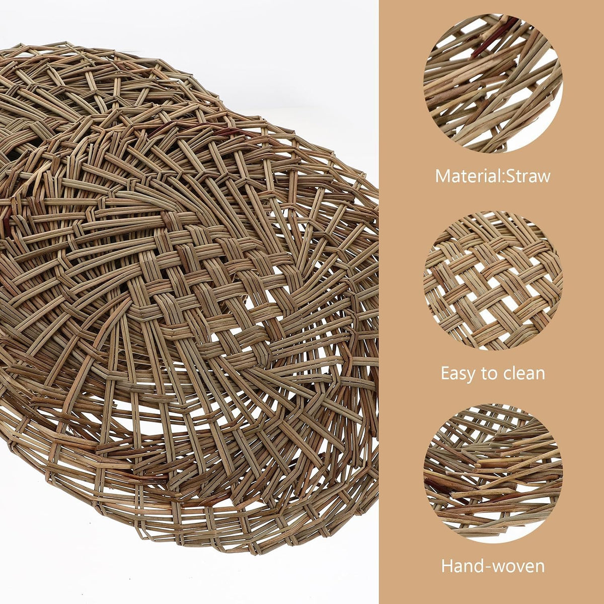 6pcs Straw Steamer Mats, Hand Woven Nonstick Pads for Steamed Buns