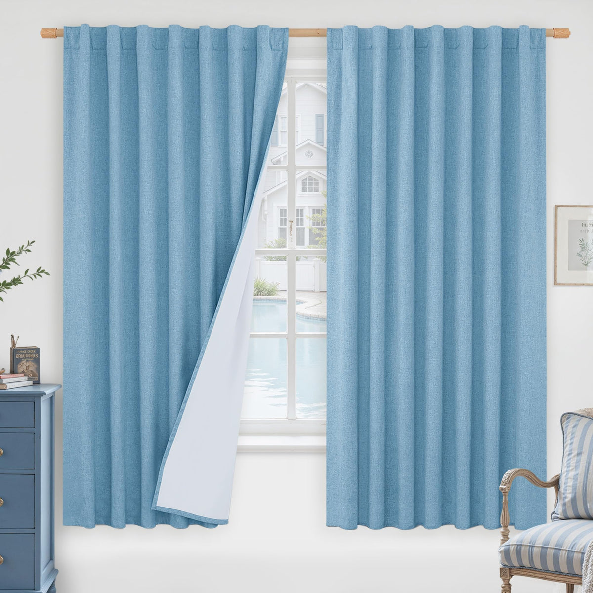 LAMIT Full Blackout Linen Kitchen Window Curtains 36 Inches Long, Ivory