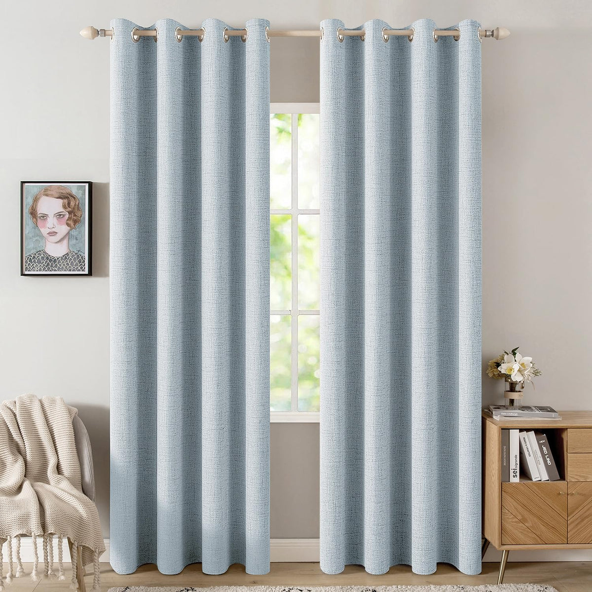 MIULEE 100% Blackout Linen Curtains for Bedroom 52x54 Inches Natural Beige