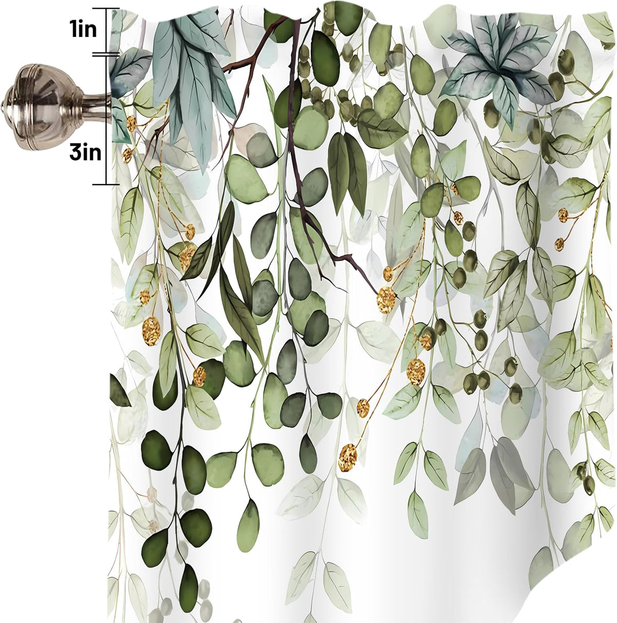 Sage Green Eucalyptus Leaves Swag Curtains 1 Pair, 28x36 in