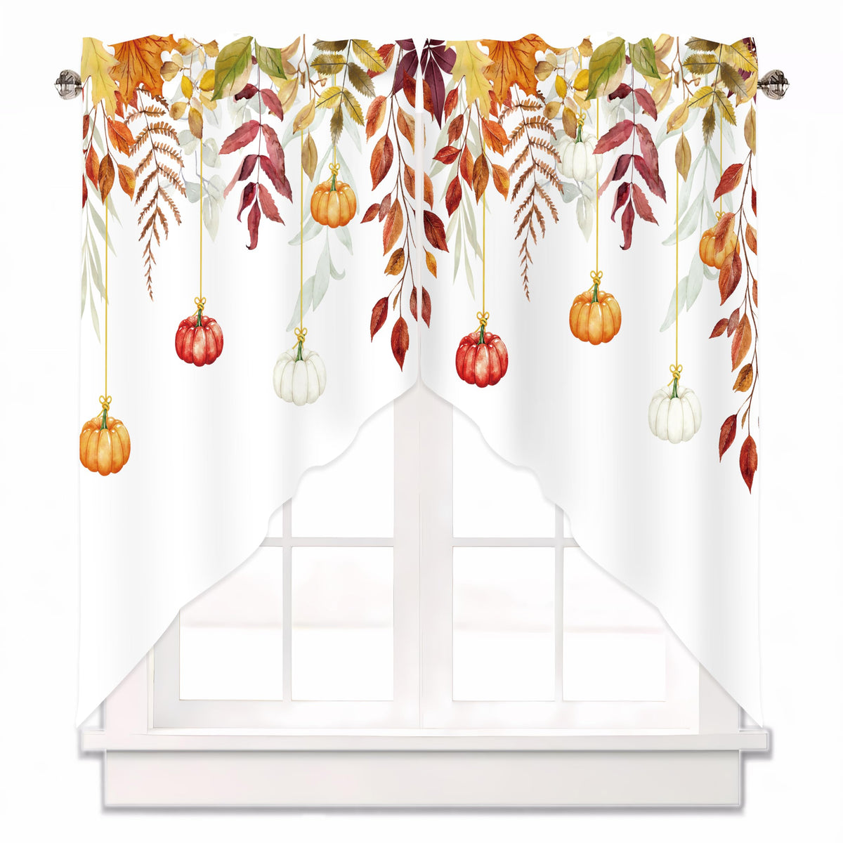 Sage Green Eucalyptus Leaves Swag Curtains 1 Pair, 28x36 in