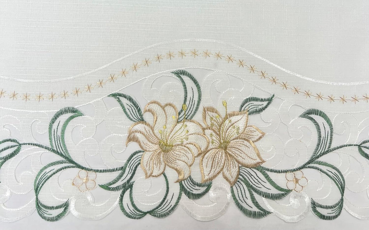 GOHD Lily Fragrance 3pcs Colorful Embroidery Kitchen Cafe Curtain Set.Beige