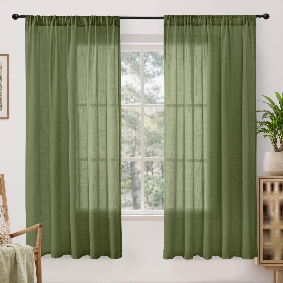 BGment Linen Kitchen Window Curtains Over Sink, 36 Inch Length Cafe Drapes