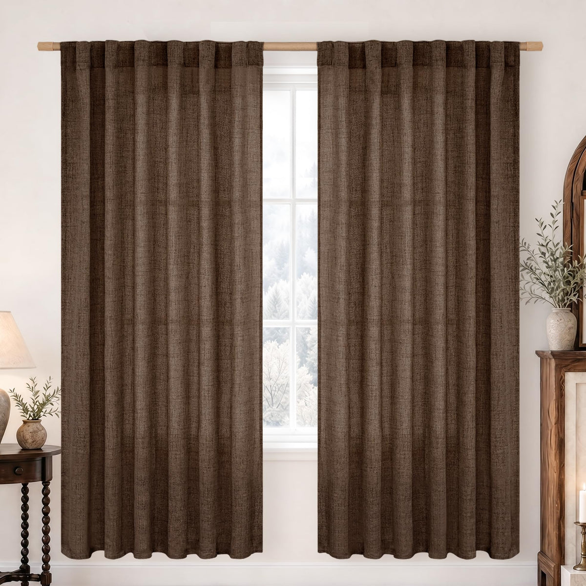 BGment White Linen Kitchen Curtains 40 Inch Length for Short Window