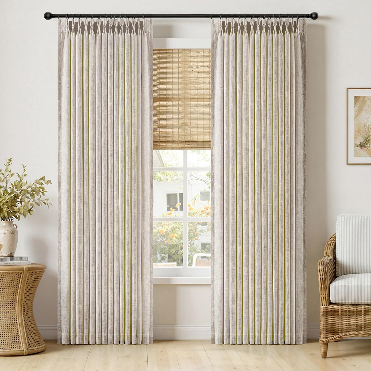 MIULEE Pinch Pleated Thick Linen Curtains 36 Inches Long 2 Panels Natural