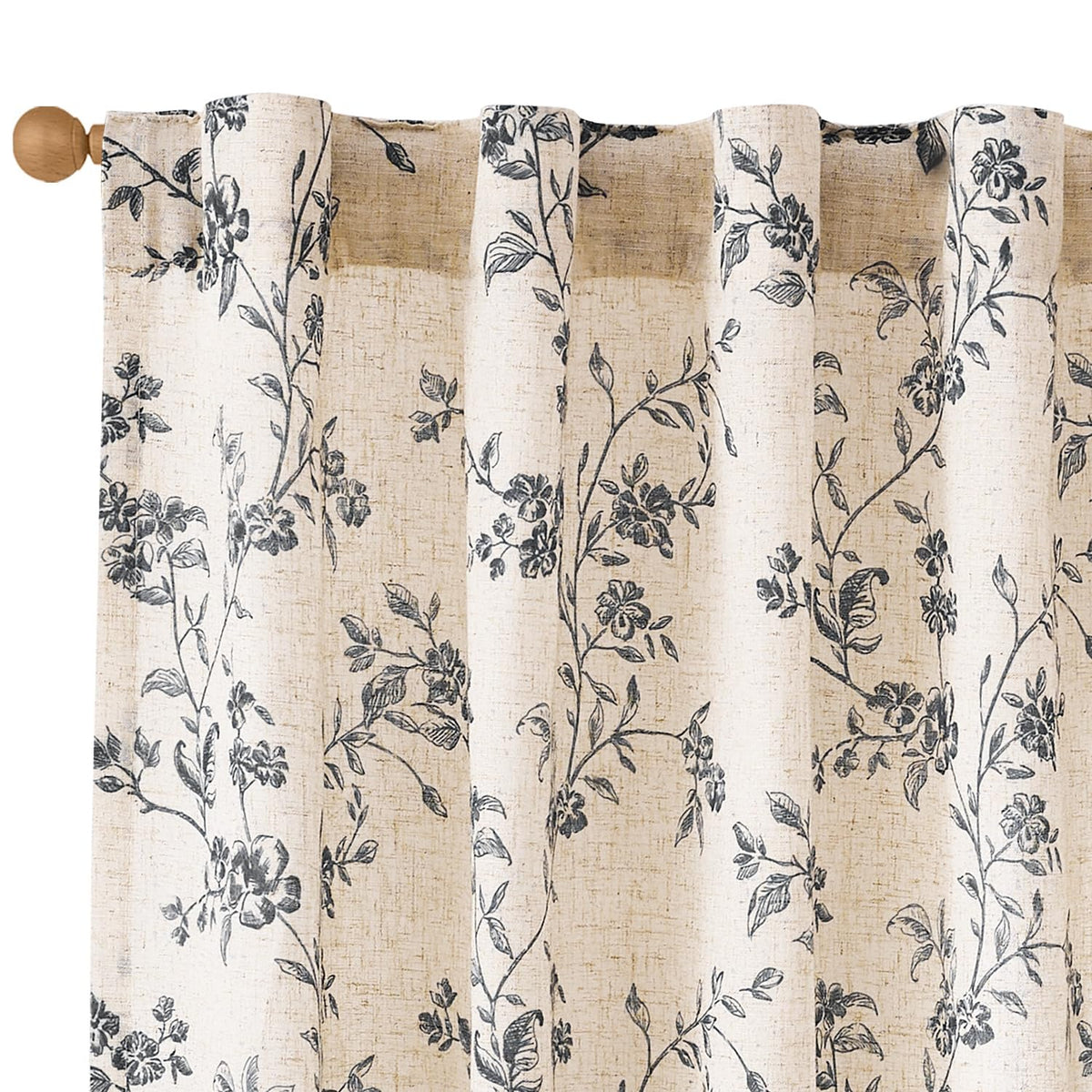 Lazzzy Green Vintage Floral Linen Curtains Farmhouse 26W X 36L 2 Panels