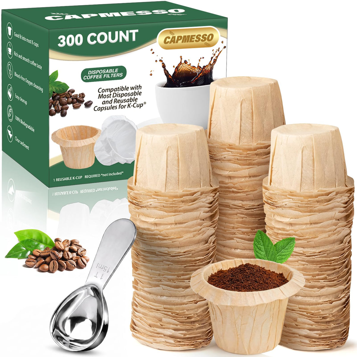 CAPMESSO Disposable K Cup Paper Filters for Keurig 1.0&2.0, 200 Unbleached