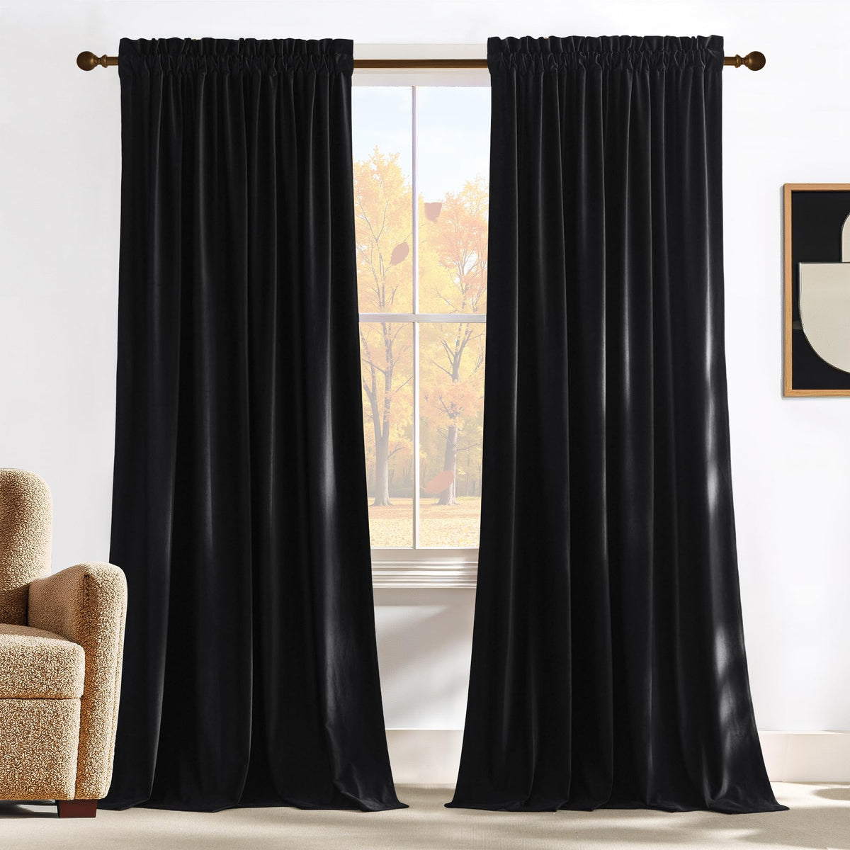 NICETOWN Black Out Velvet Curtains 63 inches Long for Kitchen