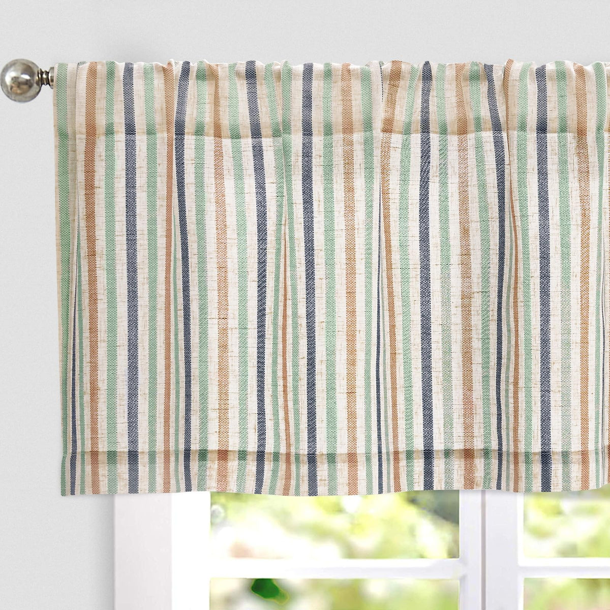 jinchan Linen Boxter Stripe Valances for Window 16 inch,Sage Green,1 Panel