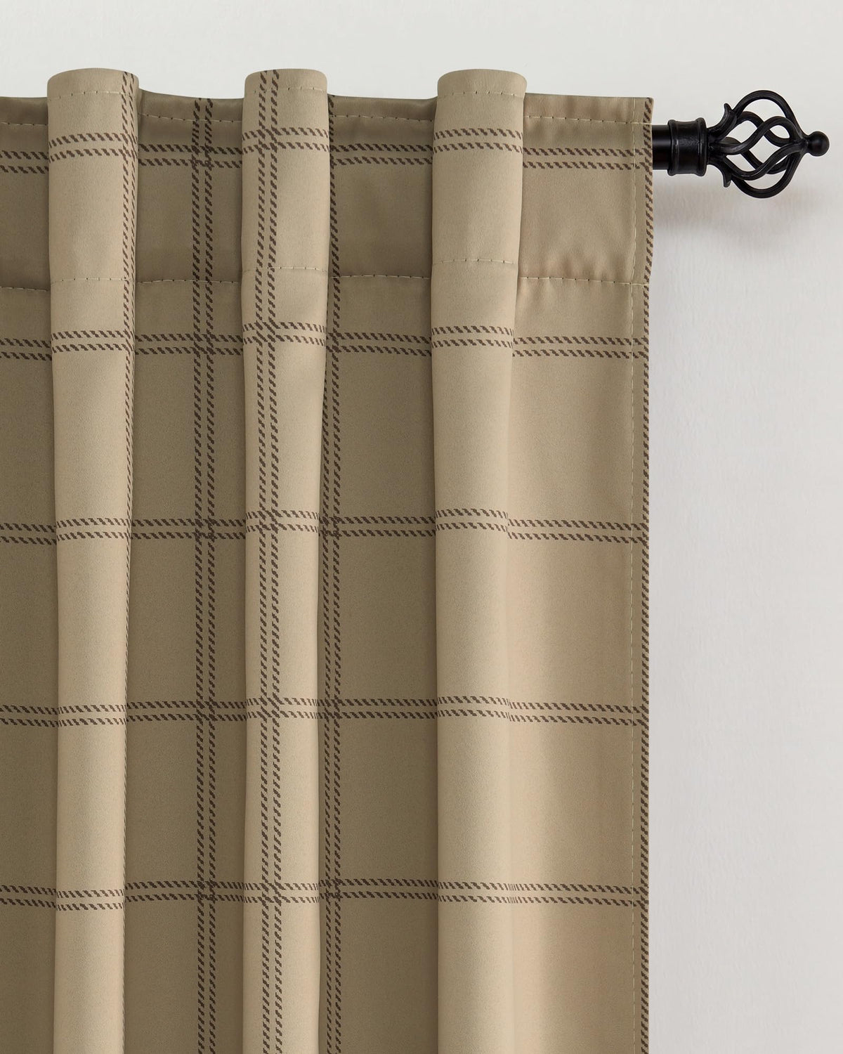 NICETOWN Olive Green Farmhouse Gingham Tiers Kitchen 100% Blackout Curtains