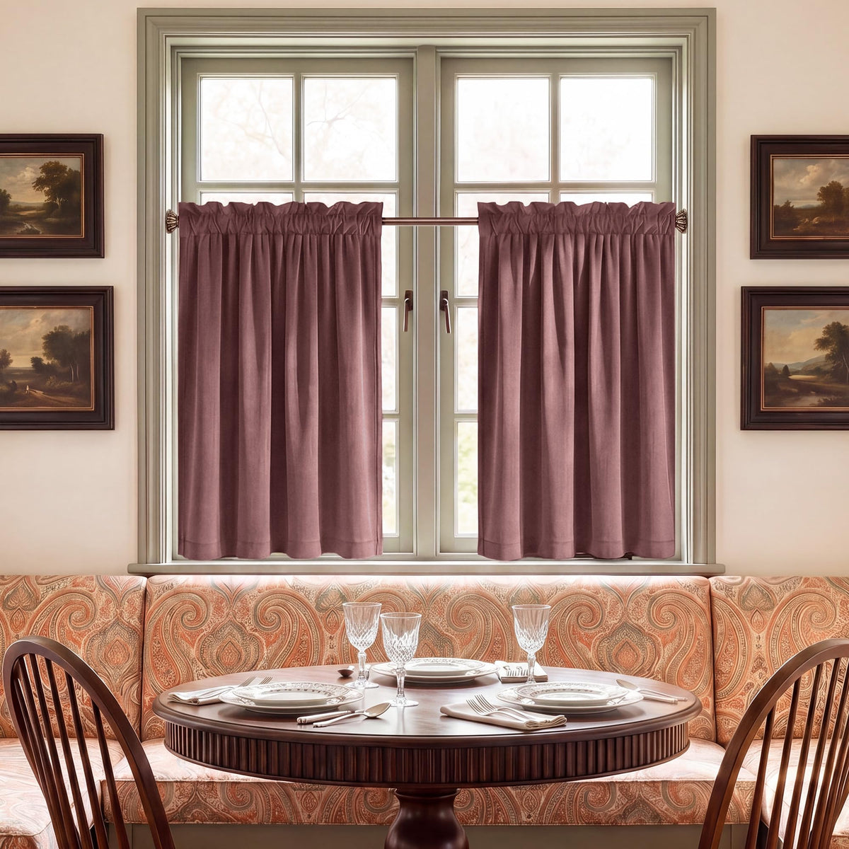 NICETOWN Black Out Velvet Curtains 63 inches Long for Kitchen
