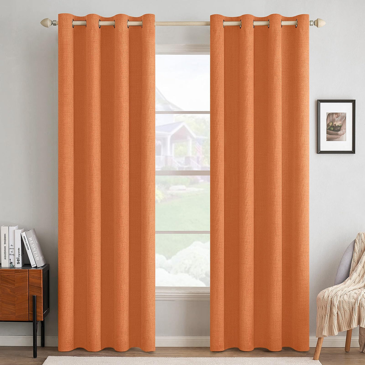 MIULEE 100% Blackout Linen Curtains for Bedroom 52x54 Inches Natural Beige