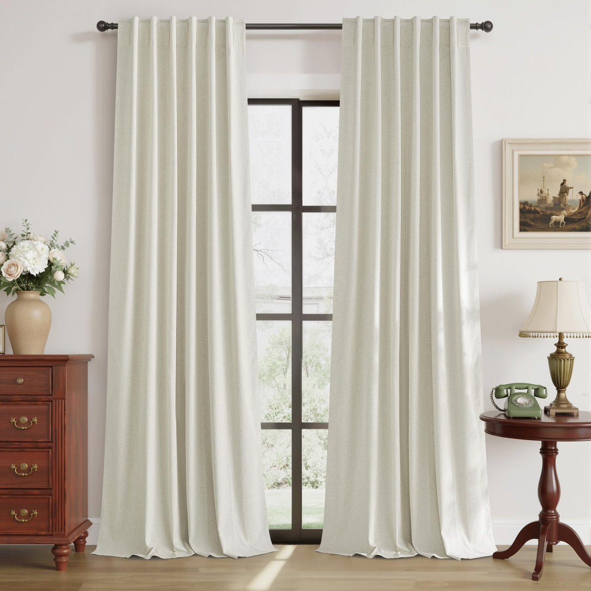 RYB HOME 45 Inch Long Natural Beige 100% Blackout Short Curtains