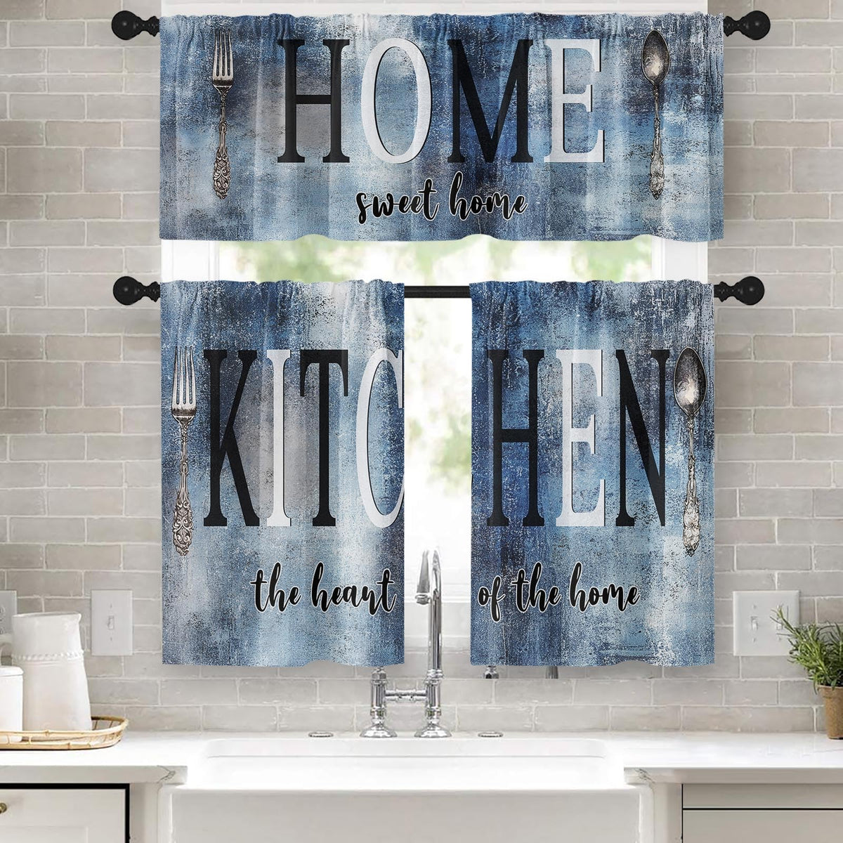 Kitchen Curtains Sets for Windows 52x36 Inch, 3 Pack Farmhouse Teal