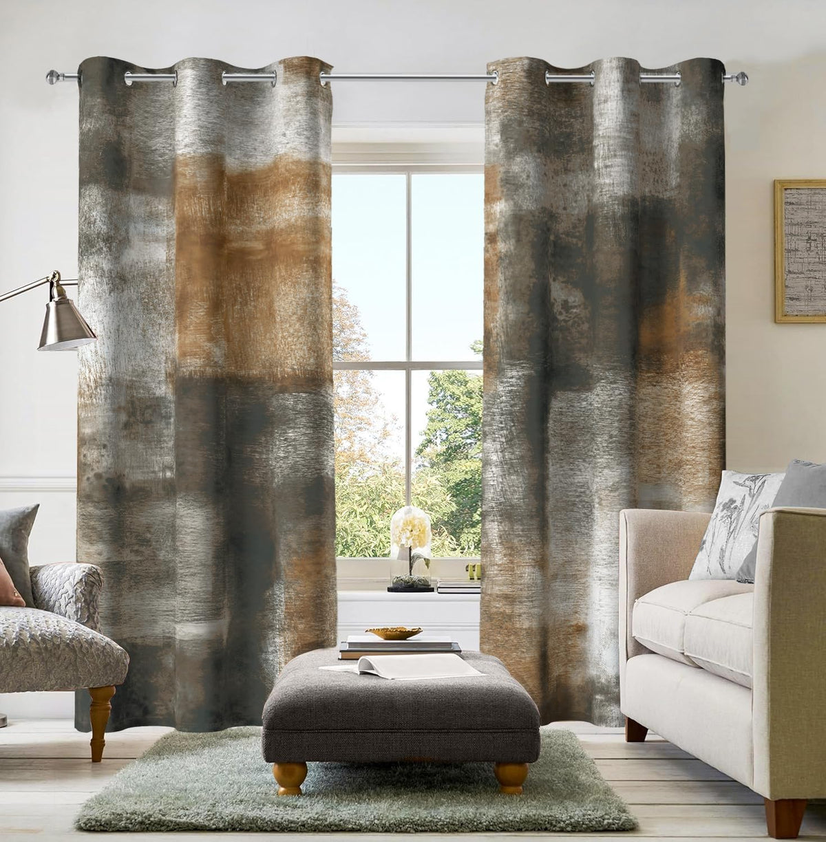 Asuexpect Burnt Orange Abstract Curtains for Kitchen, 26W x 36L, 2 Panels