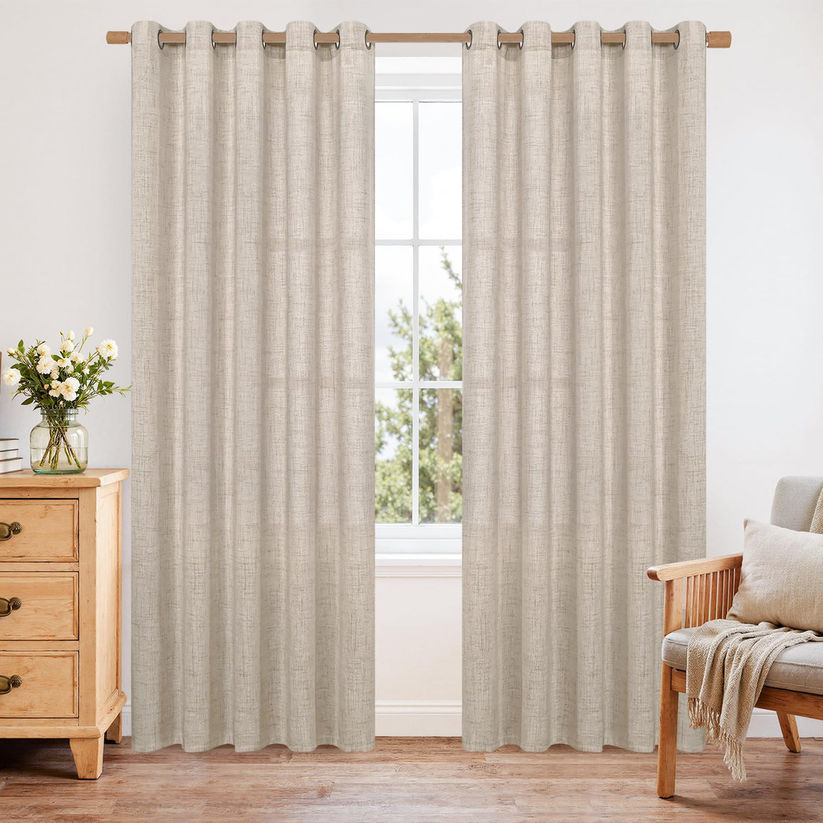 YoungsTex Linen Kitchen Window Curtains 40 Inch Length 2 Panels