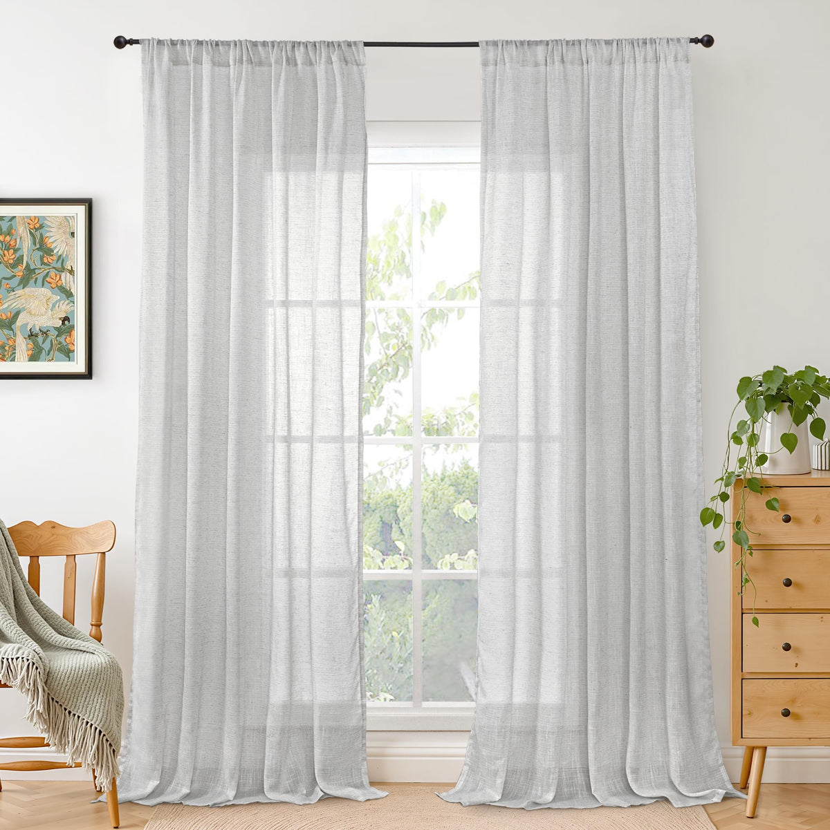 BGment Linen Kitchen Window Curtains Over Sink, 36 Inch Length Cafe Drapes