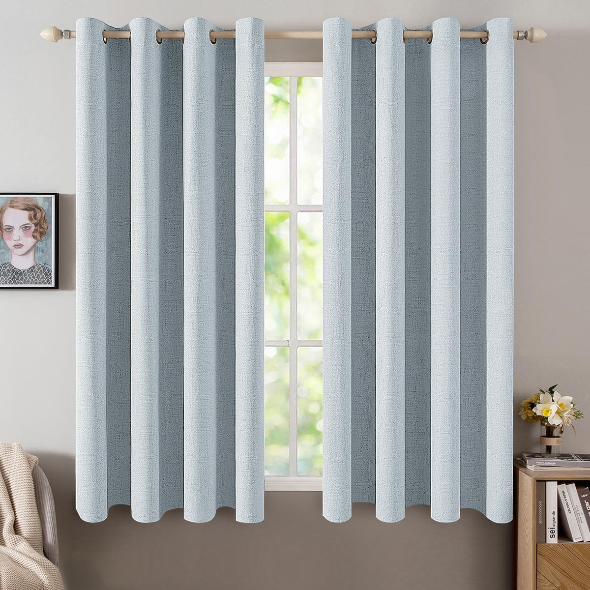 MIULEE 100% Blackout Linen Curtains for Bedroom 52x54 Inches Natural Beige