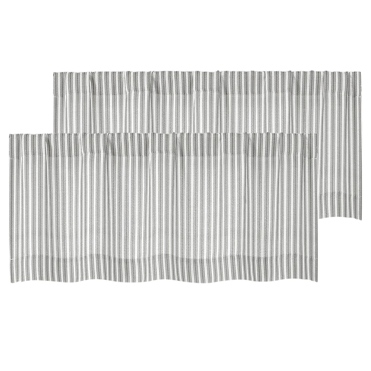 Chyhomenyc Striped Short Curtains 36 Inch Length - Light Filtering Faux Linen Living Room Tier Half Window Curtains, Farmhouse Modern Boho Curtain for Bathroom, 30Wx36L, 2 Pieces, Stone Blue