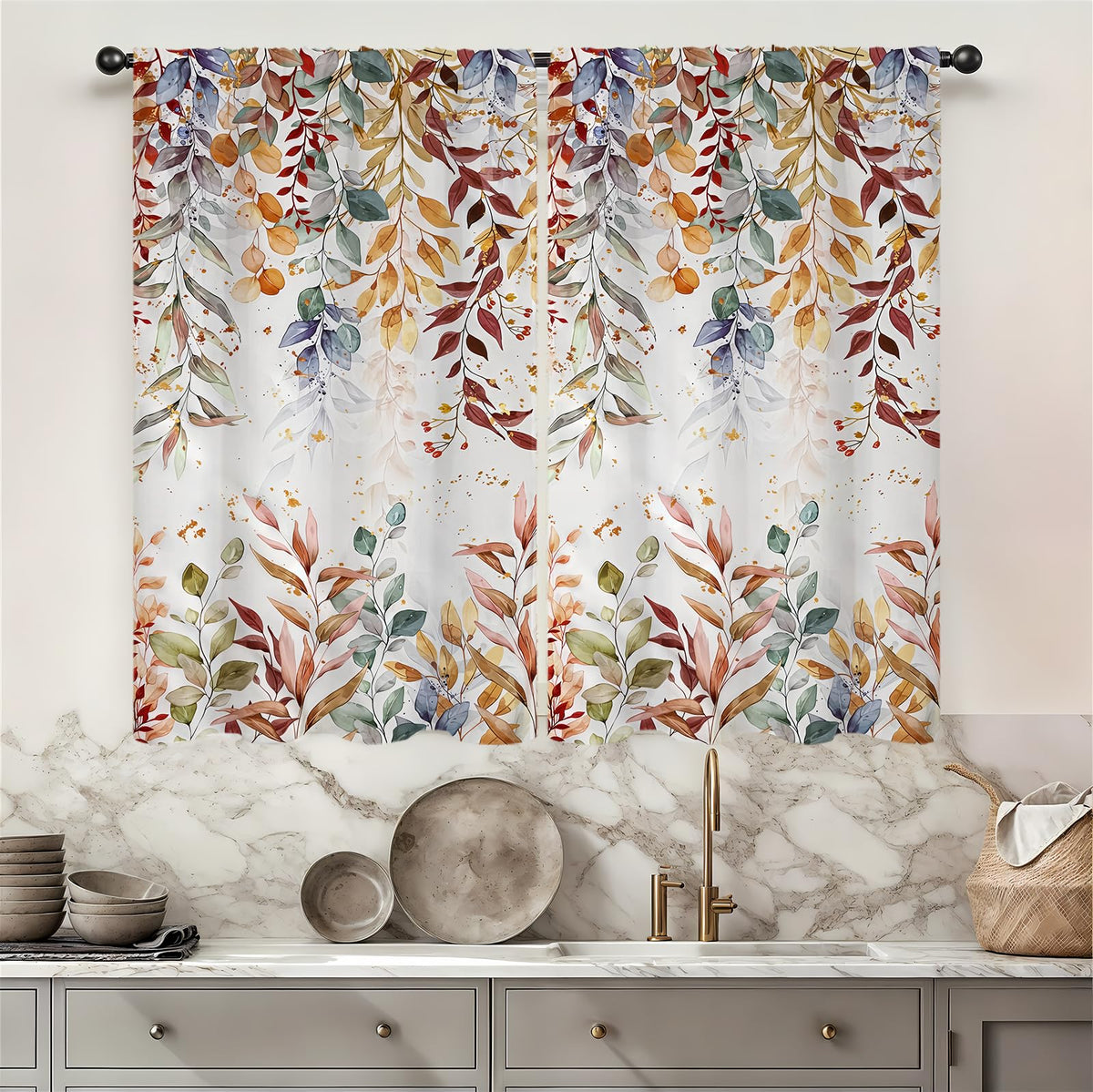 Yellow Sunflower Kitchen Curtains 42W X 63L Inch 2 Panels Rod Pocket Country Rustic Floral Flower Butterfly Farmhouse Over Sink Small Short Cafe Tier Window Treatment Bathroom Decor