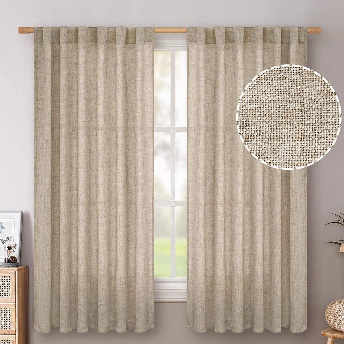 BGment White Linen Kitchen Curtains 40 Inch Length for Short Window