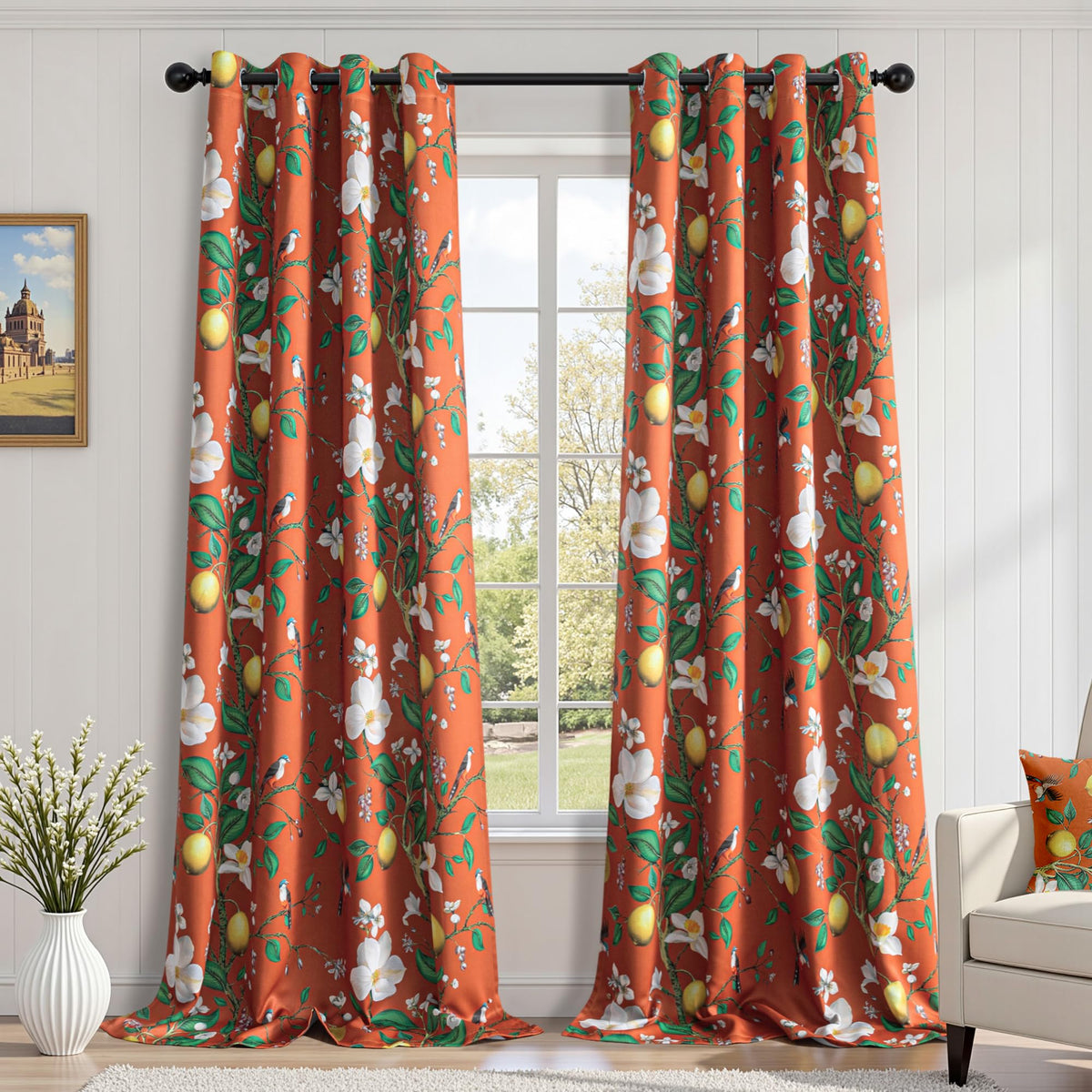 MYSKY HOME Floral Blackout Curtains 45 inch Length 2 Panels Yellow and Blue