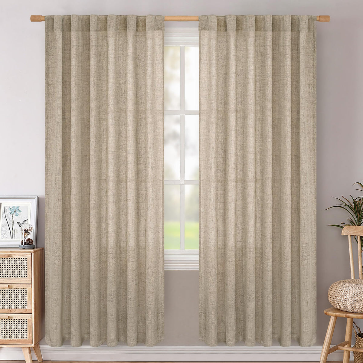 BGment White Linen Kitchen Curtains 40 Inch Length for Short Window