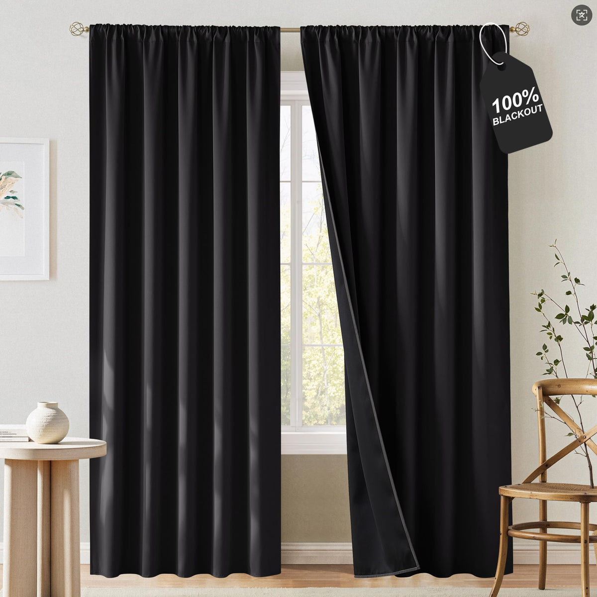 NICETOWN 100% Black Out Kitchen Curtains 36 Inch Length, W52xL36, 2 Panels