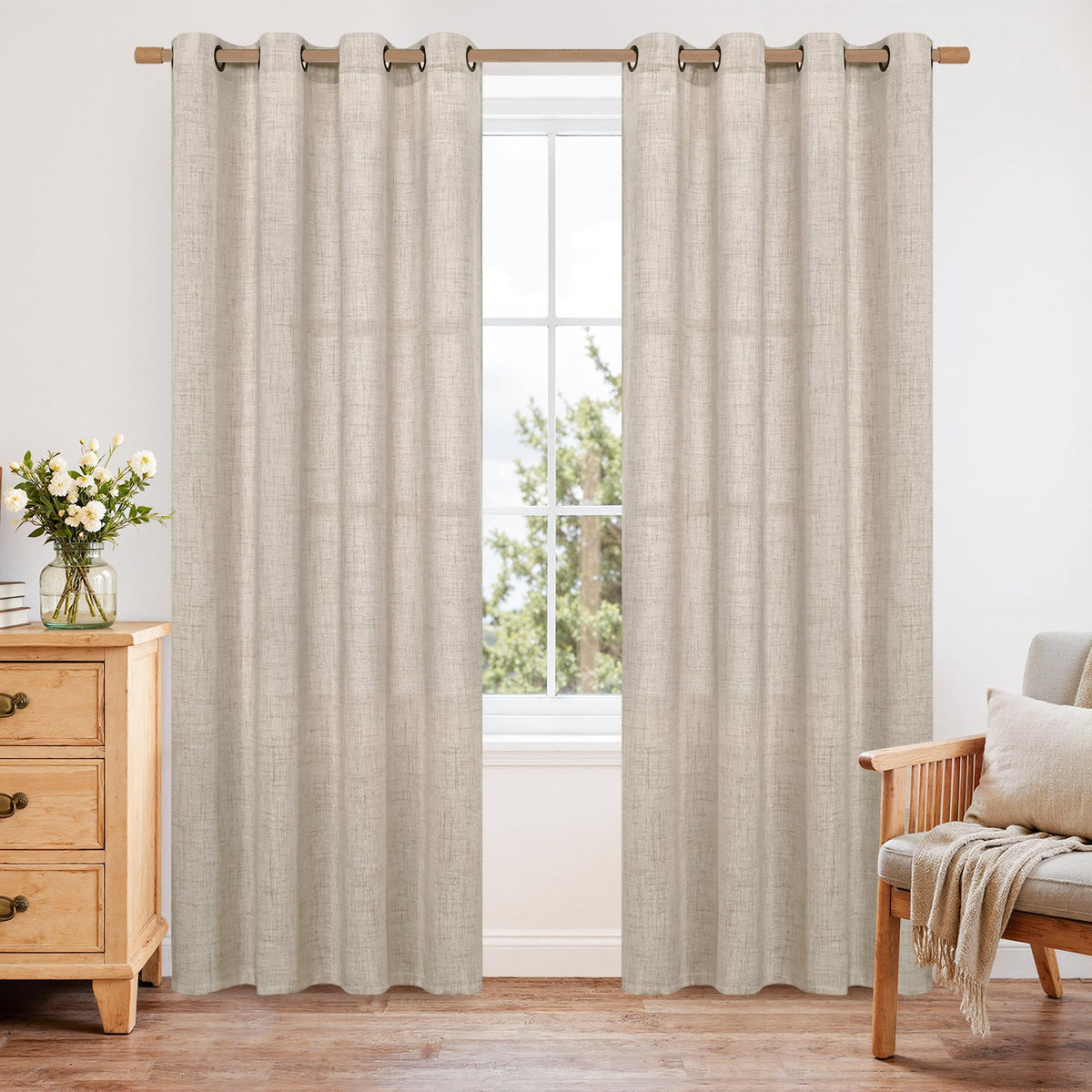 YoungsTex Linen Kitchen Window Curtains 40 Inch Length 2 Panels